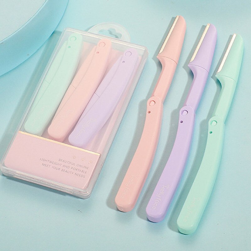3 Stks/set Vouwen Wenkbrauw Trimmer Wenkbrauw Schaar Voor Beginners Veiligheid Schrapen Wenkbrauw Scheermes Schoonheid Dermaplaning Gereedschap