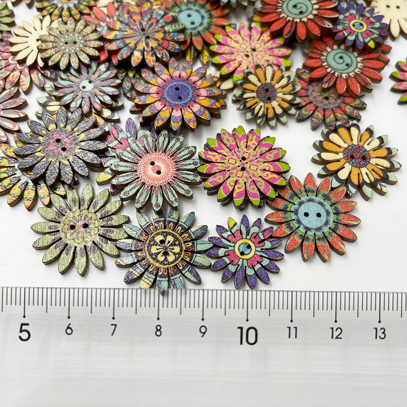 50Pcs 20Mm/25Mm Zonnebloem Retro Serie Bloem Geschilderd Houten Knopen Decoratieve Knopen Voor Naaien Scrapbooking Ambachten diy WB821
