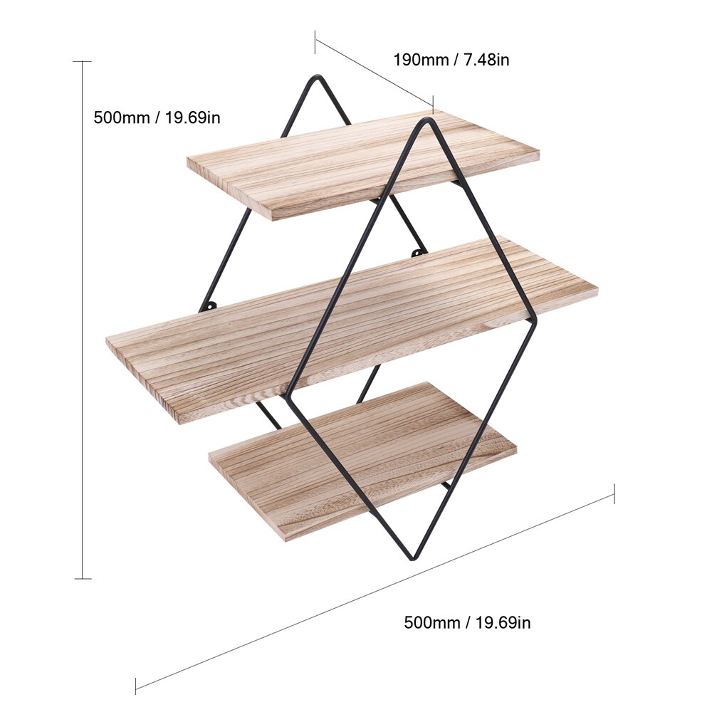 Domowa ściana z drewna półka metalowa schowek na ścianę stelaż półki żelazo rękodzieło przechowywanie stojak uchwyt ścienny dekoracyjne półki ścienne trójwarstwowe