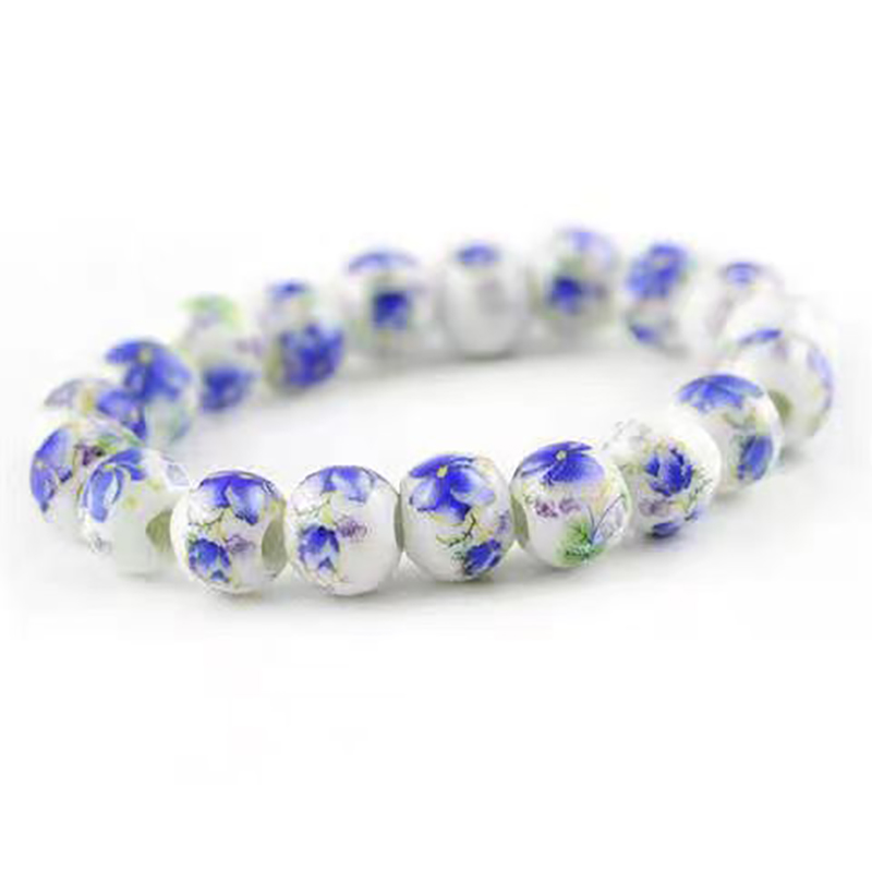Blue And White Porcelain Ceramic Bead Bracelet - Ethnic Style DIY Handcrafted Accessories For National Style Jewelry: dark green
