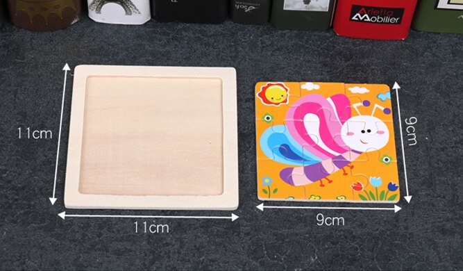 Mini Size 11*11CM Kids Toy Wood Puzzle Wooden 3D Puzzle Jigsaw for Children Baby Cartoon Animal/Traffic Puzzles Educational Toy