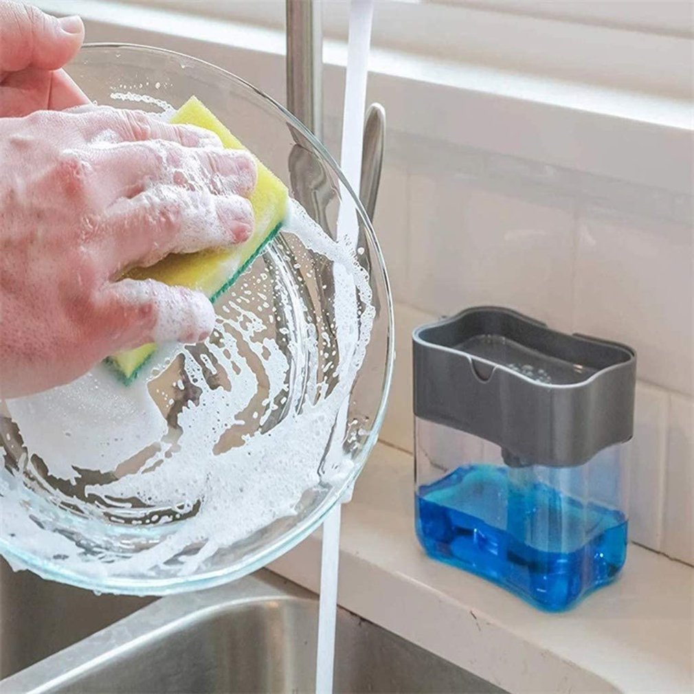 Bærbar sæbe pumpe dispenser & svamp holder til køkken opvaskemiddel sæbe og svampe sæbe dispenser væske kasse