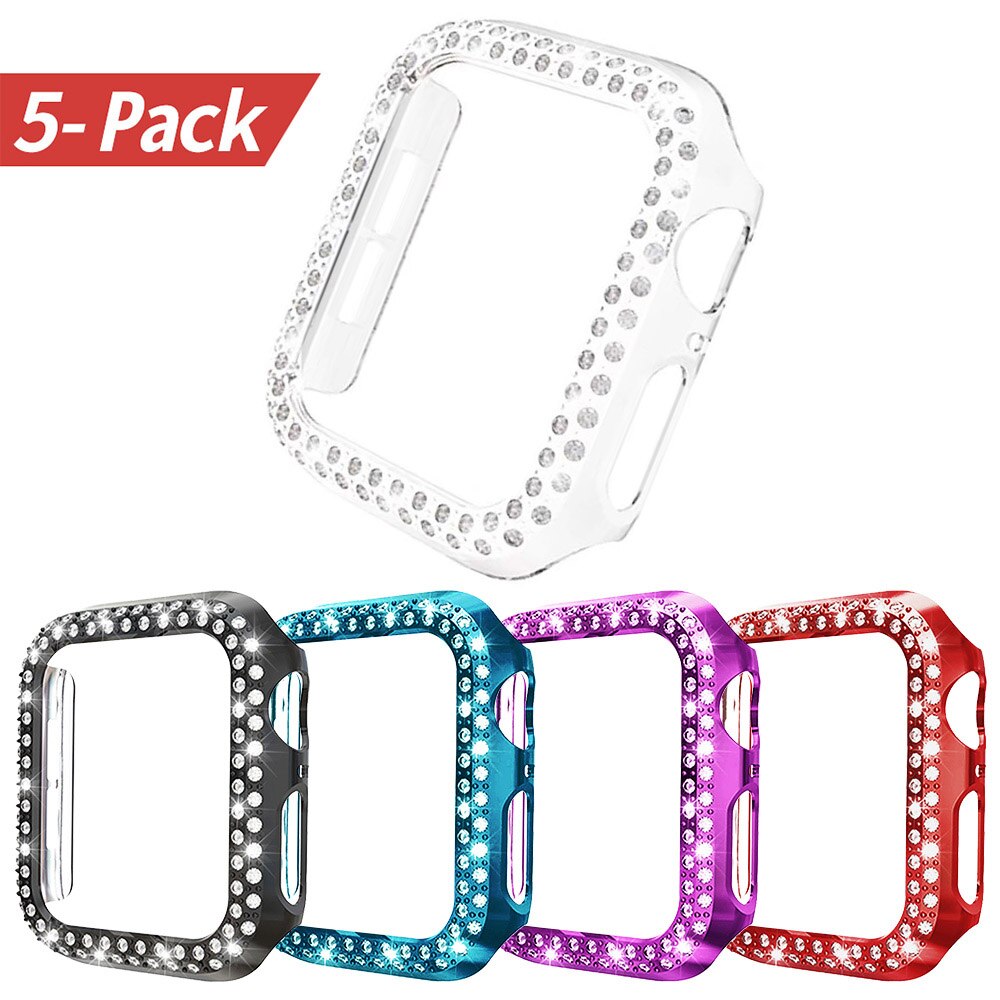 5 Pack Bling PC Cover for Apple Watch SE Case Series 6 5 4 3 Women Diamond Bumper for iWatch 40mm 44mm 38mm 42mm Protect Shell: 5 Colors 2 / 40mm