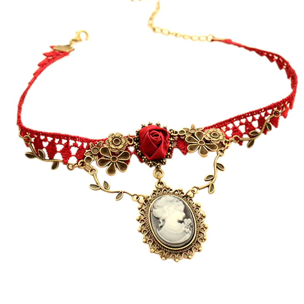 Rot Spitze Halsband Halskette Halloween Schmuck Rote Rose Halskette für Frauen Kragen Choker Halskette FD: Default Title