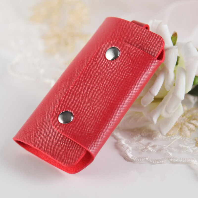 1Pc Pu Leather Key Houders Draagbare Auto Sleutelhanger Huishoudster Opbergtas Case Eenvoudige Casual Effen Kleur Unisex Portefeuilles Cover: Red