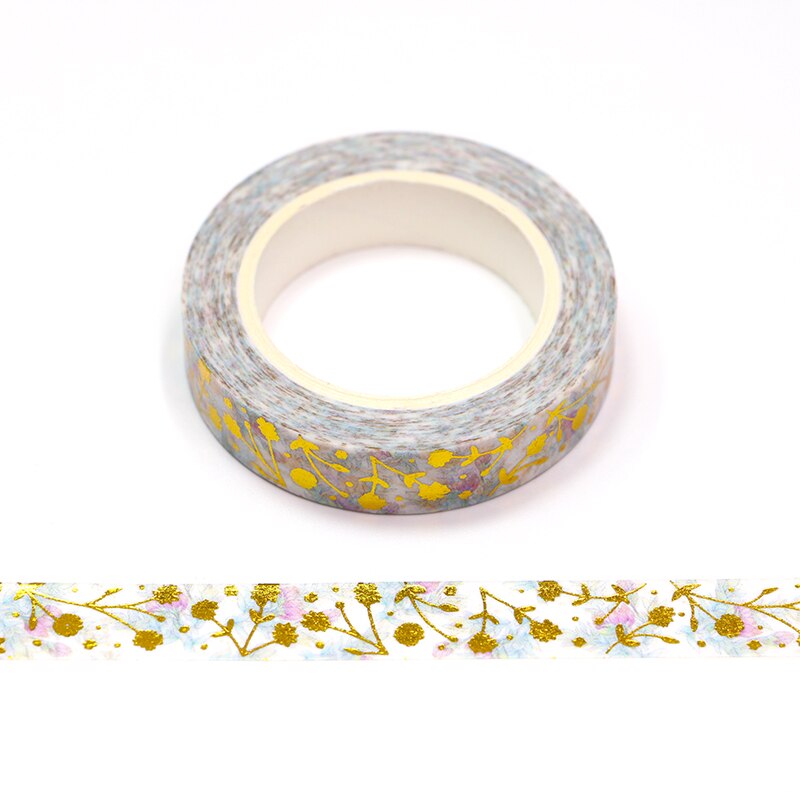 1Pc 10Mm * 10M Folie Lente Gouden Bloemen Bladeren Decoratieve Washi Tape Diy Scrapbooking Afplakband School office Supply