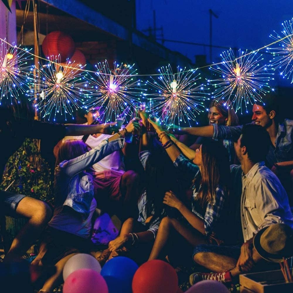 Firework Lights 200 LED Starburst Lights Battery-powered Fairy Lights Hanging Christmas Lights Party Terrace Bedroom Decoration: RGB / 150led