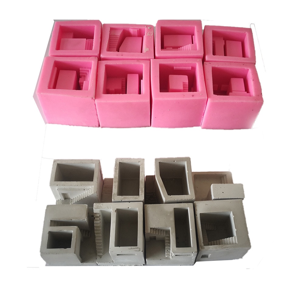 3D Kleine Huis Trappen Vormige Vetplant Vaas Craft Mould Beton Cement Potten Siliconen Mal Maken Kaars Zeep Tool