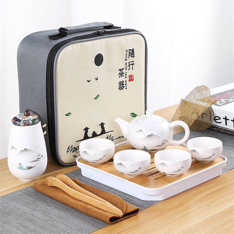 Juego de té portátil de viaje de estilo chino, 1 tetera/4 tazas, tetera de cerámica, tetera de , tetera de kungfú Teaware