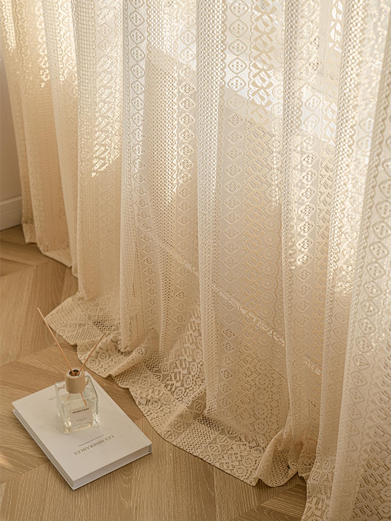 1 STÜCK Japanischer Schleier-Tüll Ich bin Boho-Stil, Beige Jahrgang-Argyle-geometrischer transparenter Vorhang, Stangentasche, für sterben Wohnzimmerdekoration