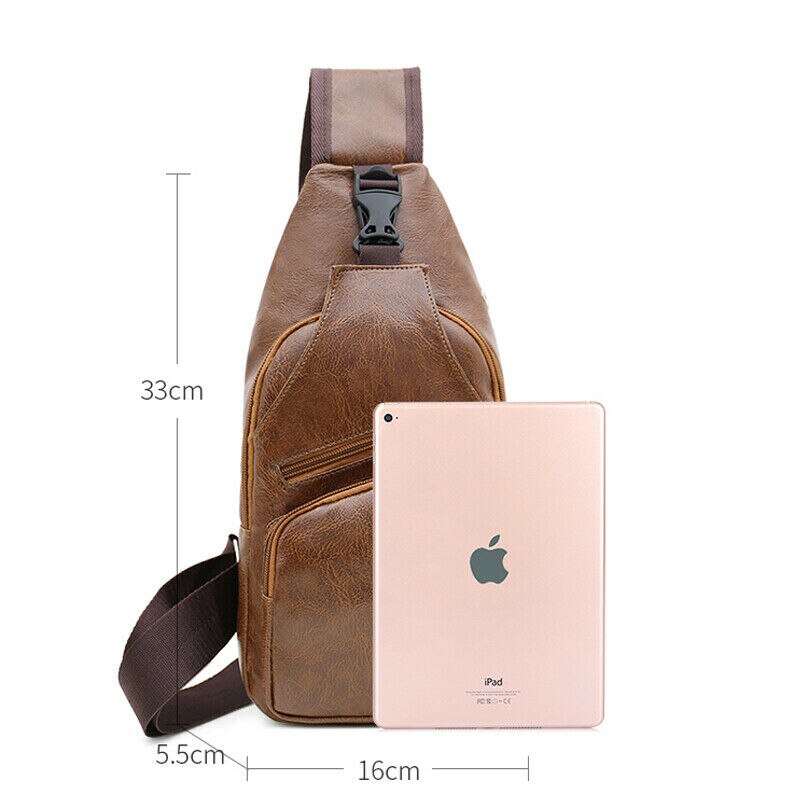 sac à bandoulière solide en cuir pour hommes. Sac à bandoulière pour poitrine. Sac à bandoulière pour motard. directe.