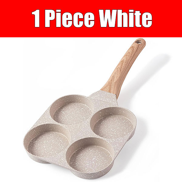 Eierpan Omeletpan 4-kops anti-aanbak granieten omeletkoekenpan Pannenkoekenpan Gezonde eierkoker Geschikt voor gasfornuis en inductie: WIT
