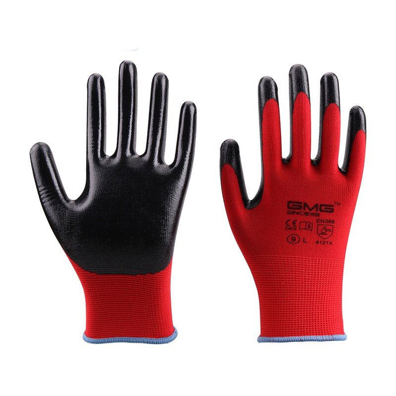 Gmg 6 pairs nitrilo luvas de trabalho segurança jardim mecânico de proteção automontagem pintura impressão bom aperto feminino masculino luvas à prova de óleo: Red-6 Pairs / M