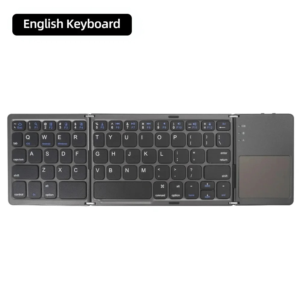 Bluetooth Folding Keyboard With Touchpad For IOS Android Windows Office Mini Wireless Keyboard Storage Three Systems Universal: Navy Blue