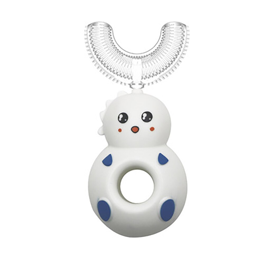 Children 360 Degree Doughnut Manual Toothbrush Kids Silicone U-shaped Tooth Brush Cartoon For 2-6-12 Years Old: White dinosaur 6-12Y