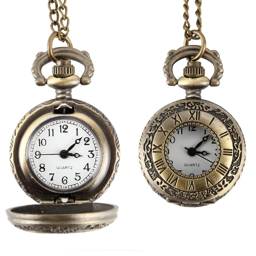 Reloj de bolsillo Vintage , reloj de aleación con número romano, pantalla de doble hora, collar, cadena, relojes, de cumpleaños LL @ 17