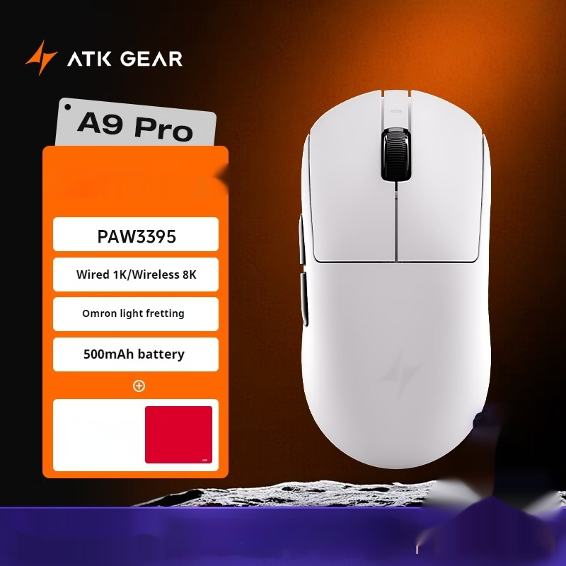 ATK Dragonfly A9 Pro Wireless Mouse 3Mode Star Flash PAW3950 Nordic52840 Lightweight Custom Laptop Gamer PC Gaming Mouse: Red