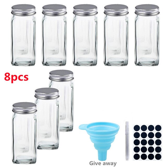 5 -12 Blikjes Set, Glas Kruidkruik, Kruiderij Dispenser, Zout En Peper Shaker, spice Fles, Keuken Accessoires: 8pcs