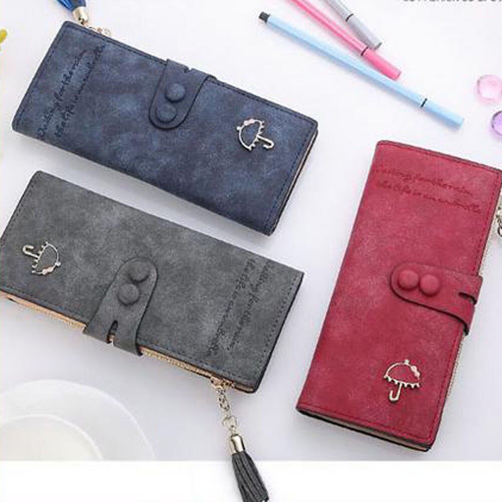Merke kvinner damer pu lær bokstavtrykk clutch lommebok lang kortholder veske veske: Vinrød
