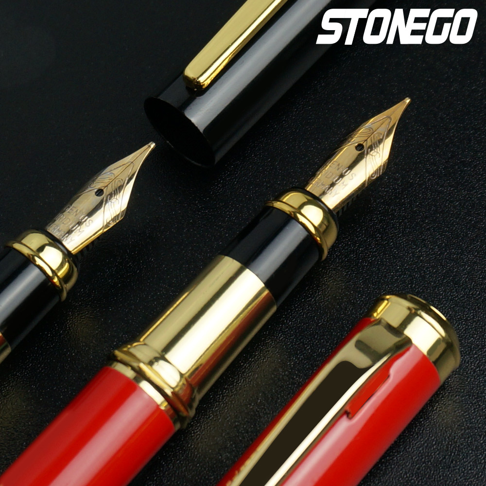STONEGO Metal Fountain Pen, Metal Ink Pens with Ink Refill Converter Sleek Lacquer Housing Calligraphy Pens