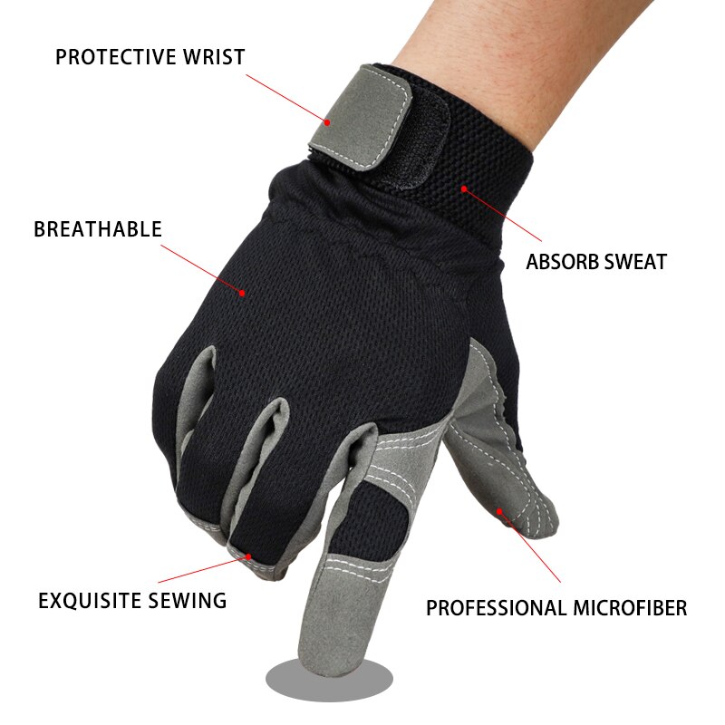 QIANGLEAF Mikrofaser Arbeit Handschuhe draussen Bauernhof Reiten Sport Sommer Atmungs Schwarz Hand Sicherheit Schutz Handschuh 6490