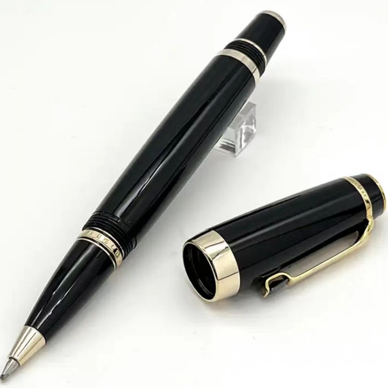Edição limitada Bohemis Caneta esferográfica de resina preta Mini curta portátil para viagem, escritório, escola, escrita com número de série de gema