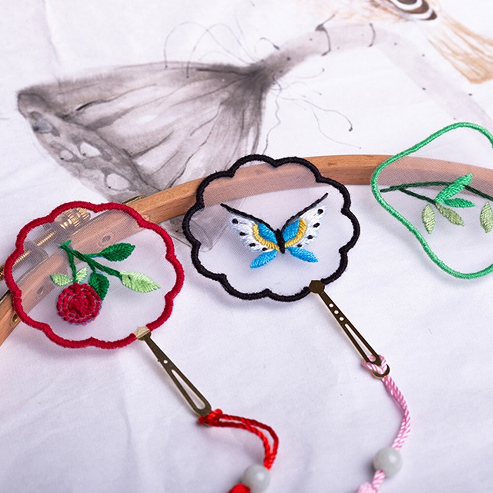 Chinese Style Embroidery Bookmark Set Tassel Book Mark Book Clip Cross Stitch Kit Needle Punch Needle Thread DIY Crafts Ornament