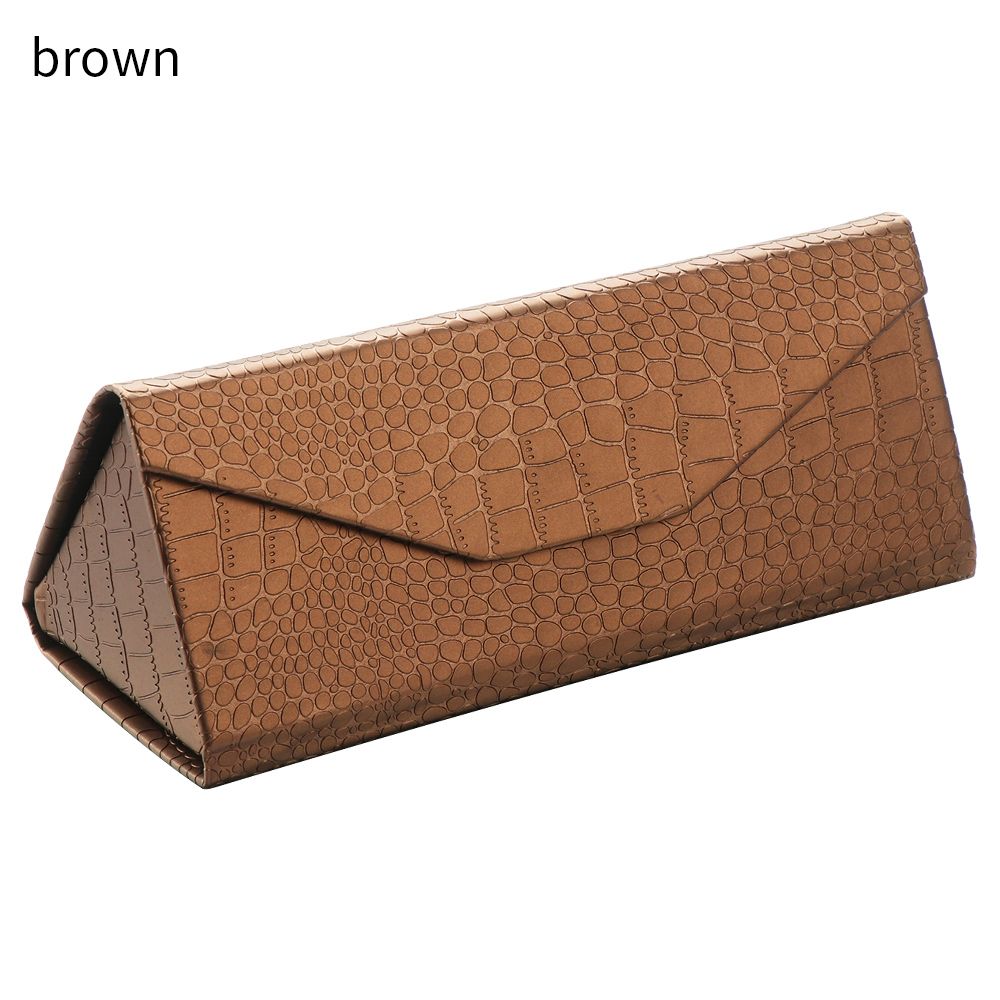 1 Pcs Crocodile Texture Folding Triangle Sunglasses Box PU Waterproof Eyewear Case Protective Glasses Box Eyeglasses Organizer: A brown