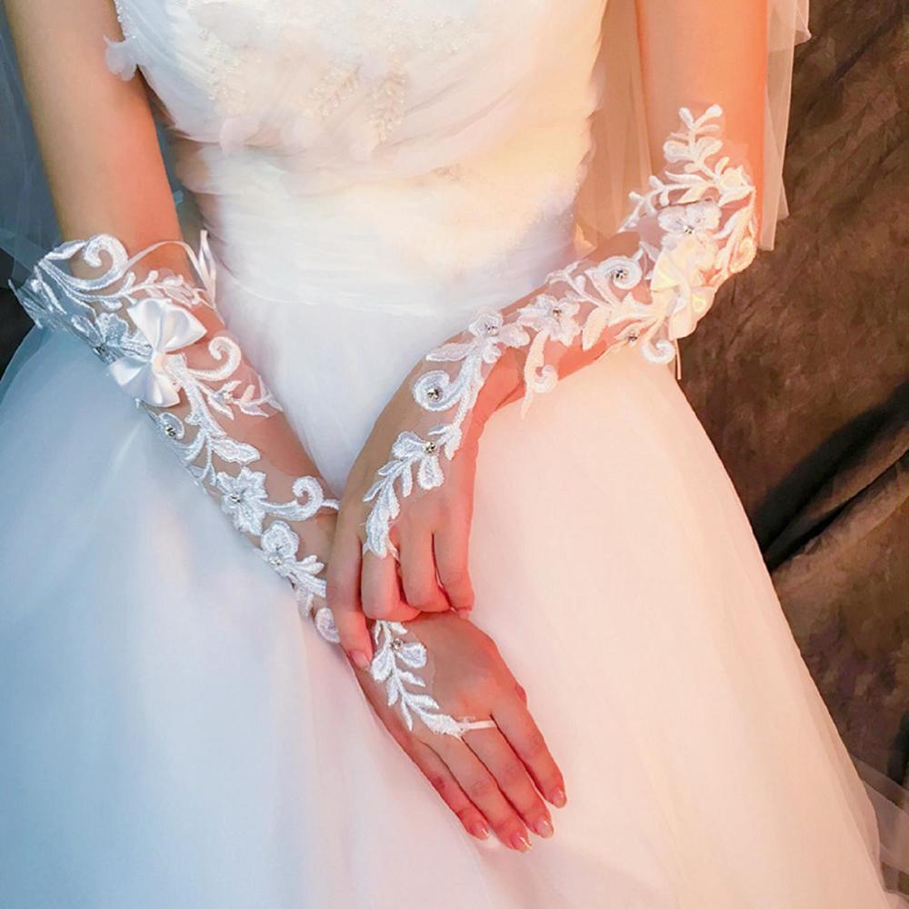 Guantes de lujo de encaje blanco para novia, guantes largos sin dedos para mujer, accesorios de boda de cristal para novias,