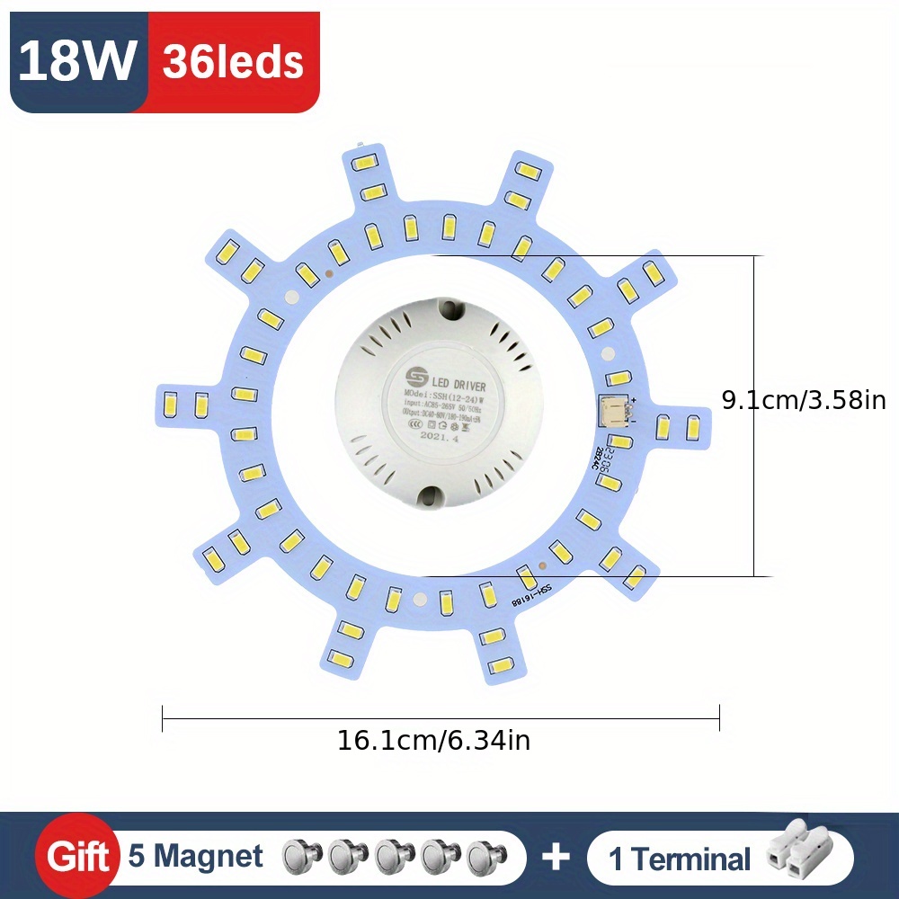 Módulo LED de 220V, Panel LED de anillo, 12W, 15W, 18W, 24W, 30W, 36W, 40W, 50W, Kit de luz LED de repuesto para luces de ventilador de techo: Color blanco cálido