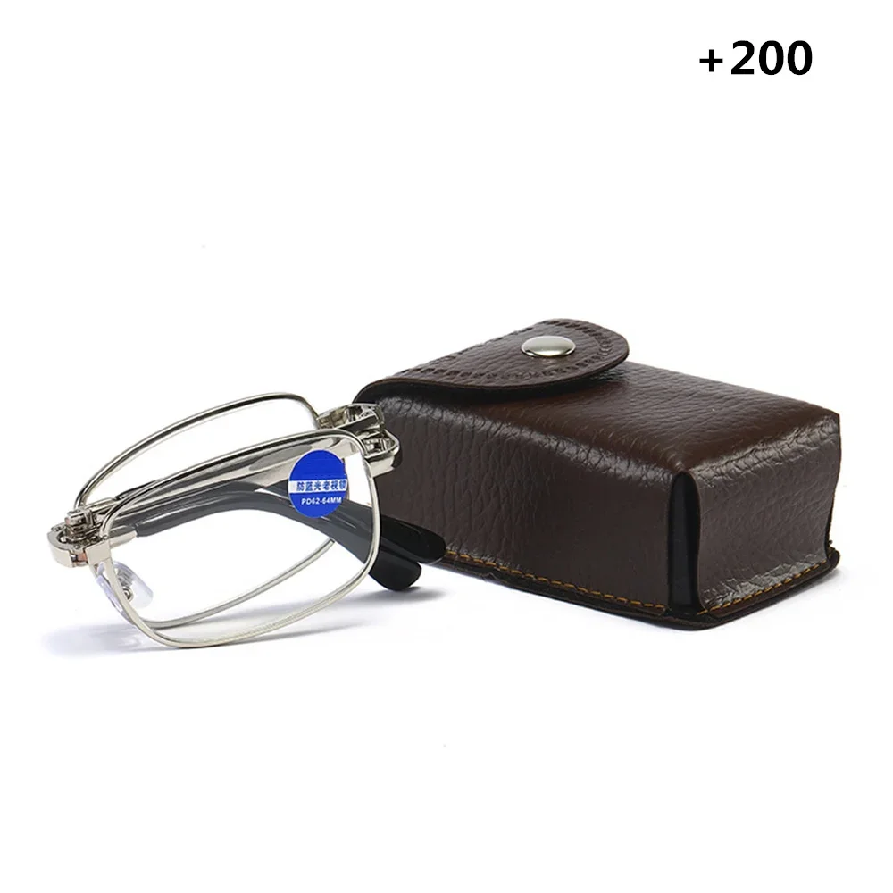 Opvouwbare Leesbril Vouwen Presbyopie Mannen Vrouwen Metalen Retro Computer Leesbril Met Case 1.0 1.5 2.0 2.5 3.0 3.5 4.0: Blauw