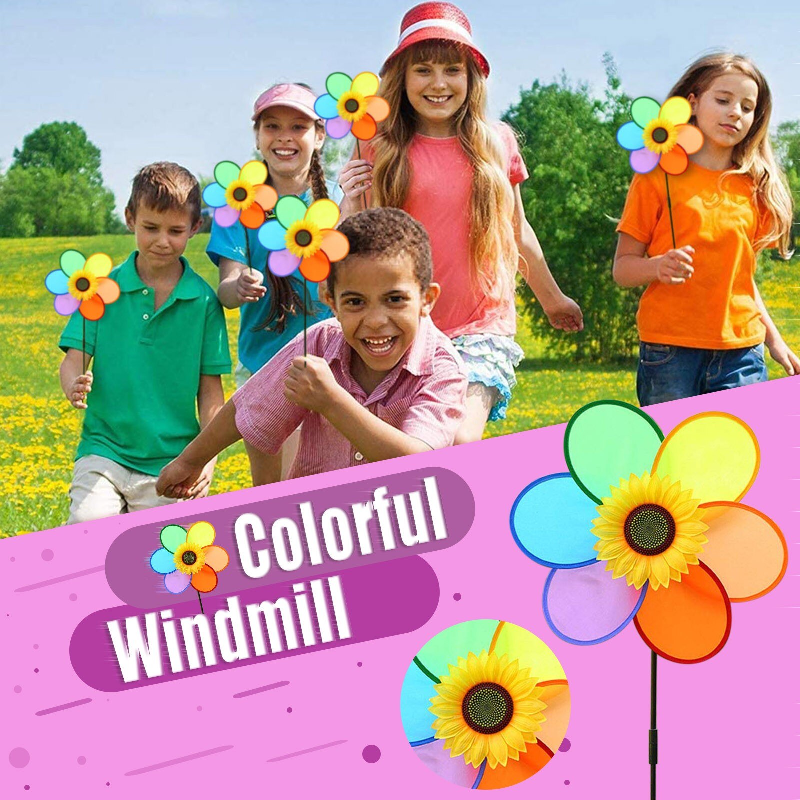 25 # Kleurrijke Regenboog Bloem Windmolen Spinner Wind Huis Tuin Yard Patio Outdoor Decoratie Kids Speelgoed Lichtgewicht Eenvoudig Verwijderen