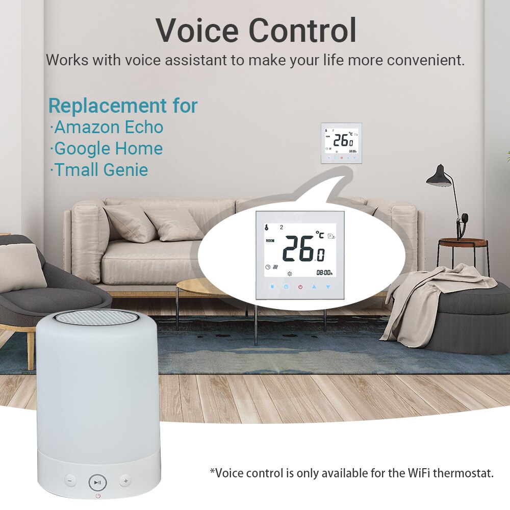 Home Programmable Thermostat with WiFi for Water/Gas Boiler Smart Touchscreen Heat Only Thermostat with App and Voice Control