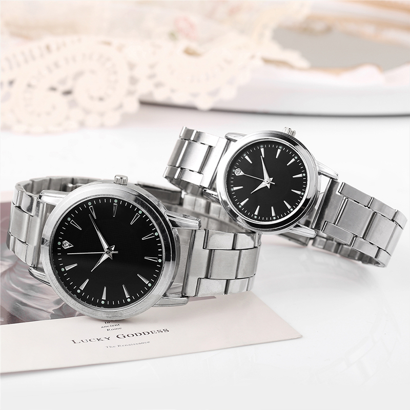 2Stck Paar Uhren Luxus Männer Frauen Einfache Stahl Band Quarz Uhren Reloj Mujer (Ohne Kasten)