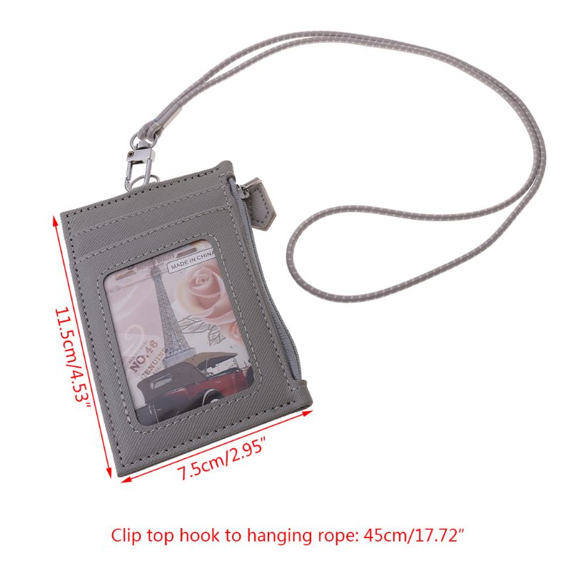 Women Business Card Holder Wallet Men PU Leather ID Cards Holders Case Neck Strap Lanyard Ladies Mini Slim Wallets Y3NE