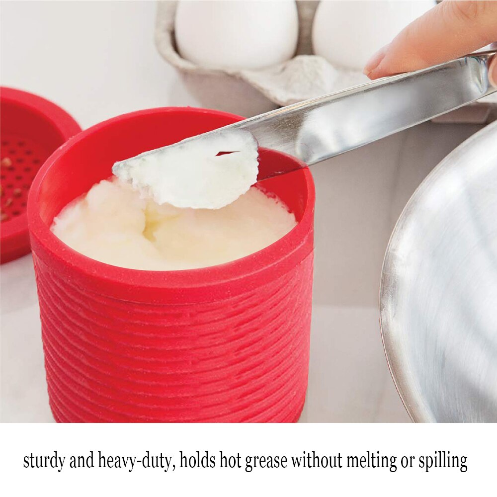 Bacon Grease Container With Strainer Bacon Silicone Grease Container For Storing Frying Oil and Cooking Grease Storage