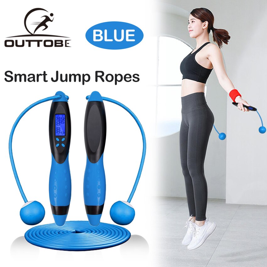 Outtobe smart jump reb fitness sport springtov med skridsikker håndgreb med skridsikker håndgreb med lcd skærm: Blå