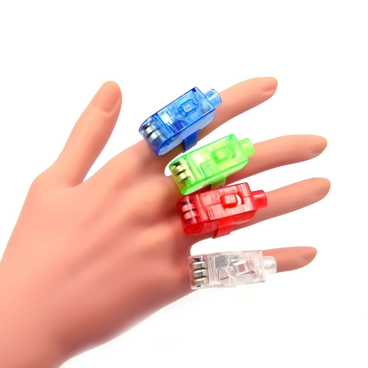 Novelty Kids 4 Mixed Color LED Flashing Finger White Flashlight Lights Lamp Toy Glowing Luminous Light up Finger Ring Toys