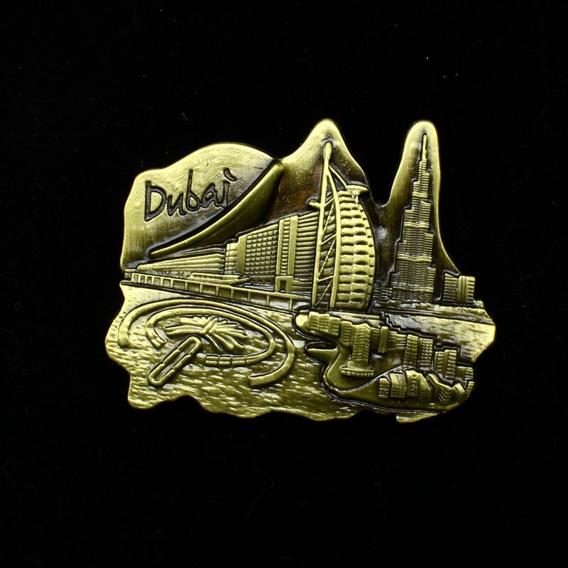 World Tourist Souvenirs Metal Craft Decorative Magnets Dubai Shanghai Egypt Sikkim Architectural Monuments Fridge Magnet Decor: Dubai-5