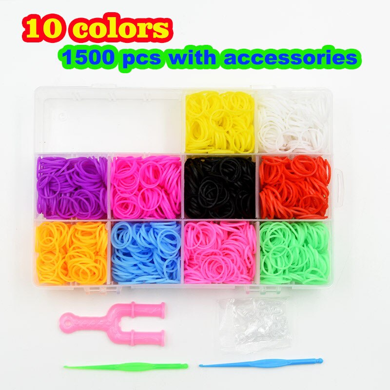 1500 stk farverige gummi vævebånd elastisk diy sæt æske piger vævning armbånd værktøjssæt børn legetøj til børn 7 8 10 år: Flerfarvet