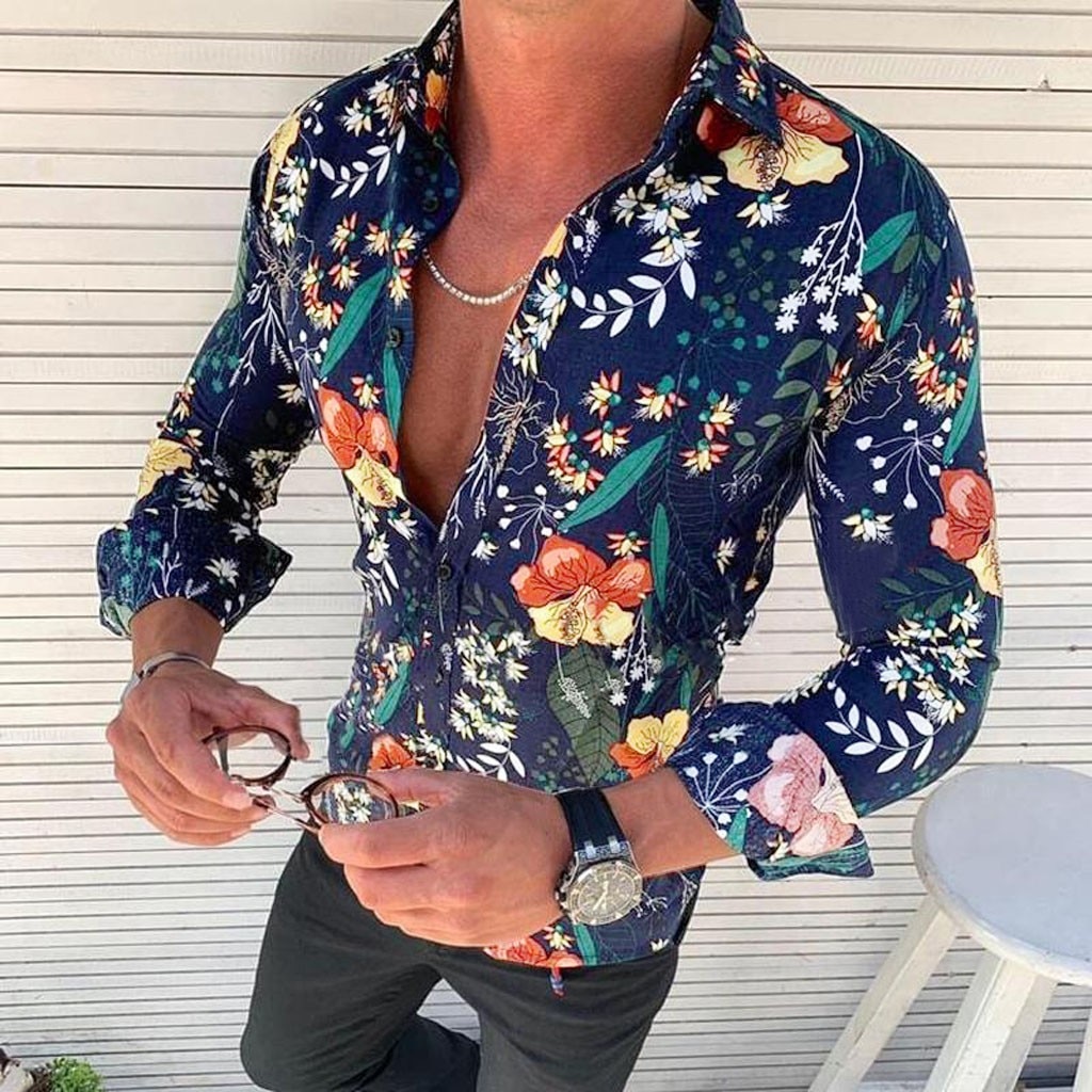 chemise à fleurs pour hommes à manches longues chemise décontracté Rose fleur 3d imprimé col rabattu chemise ajustée pour hommes vêtements