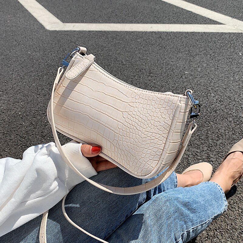 Lilla liten steinmønster pu skinn skuldervesker for kvinner sommerreise crossbody håndvesker dame cross body bag