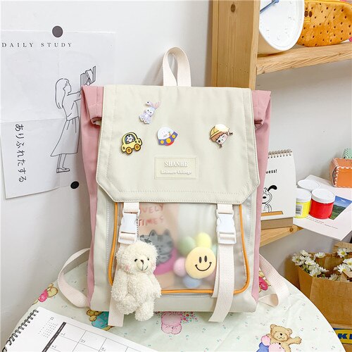 Transparante Rugzak Vrouw Laptop Tas 15.6 Inch Leuke Kawaii Japanse Stijl Rugzakken Voor Tienermeisjes School Ita Tas Vrouwen H220: pink