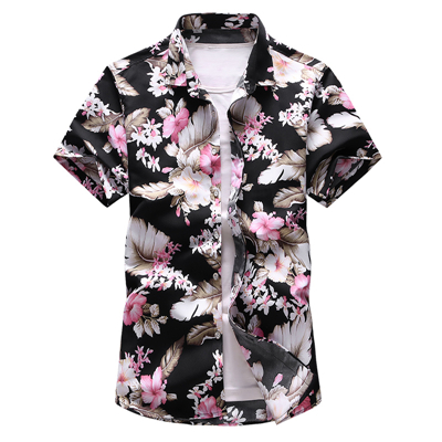 Camisas hawaianas de manga corta para hombre, camisas negras ajustadas con estampado floral de talla grande 7XL, para vacaciones, , Hip hop, informal, de verano,: Asian size 4XL