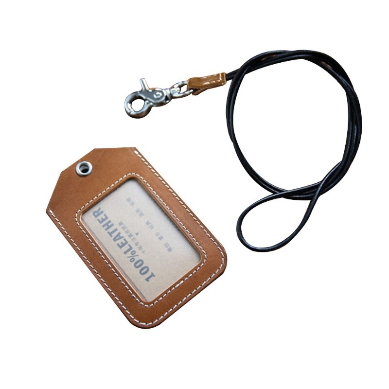 Vertical Style Leather ID Card Badge Holder Case with Neck Strap Lanyard: -3