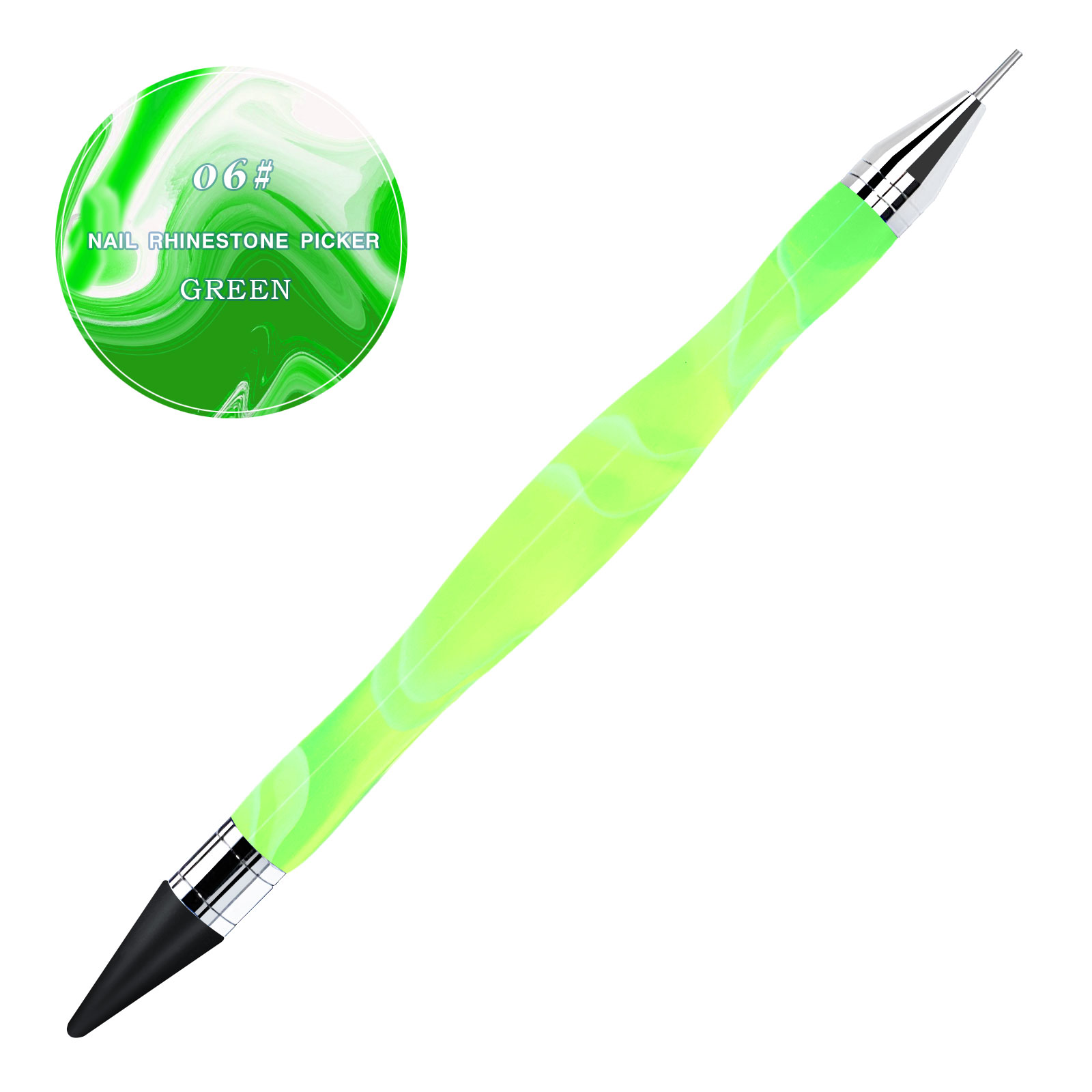 1PC Dual Heads Acrylic Metal Dotting Wax Pen Acrylic Picker Crystal Picking Nail Art Studs Dotter DIY Point Drill Tools: Light Green