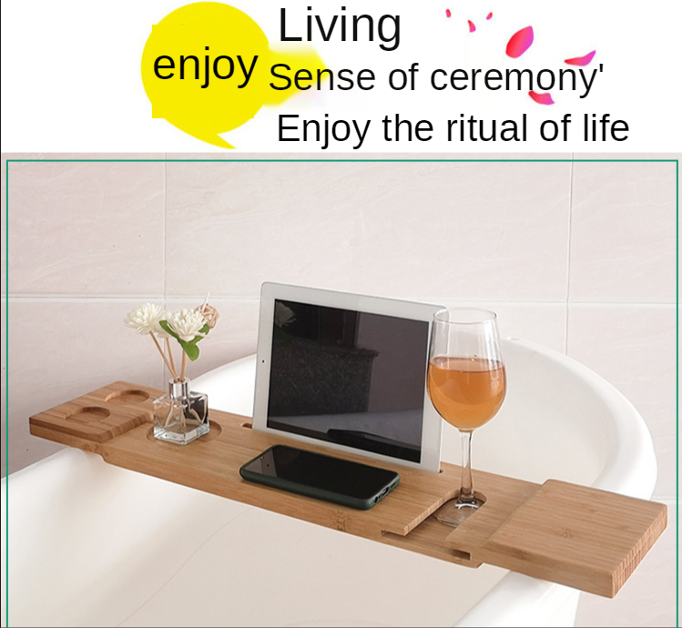 Bamboo Spa Bathtub Book Wine Holder Non Slip Bottom Sides Bathroom Accessories Multipurpose Bathtub Rack Stand Holder Tool