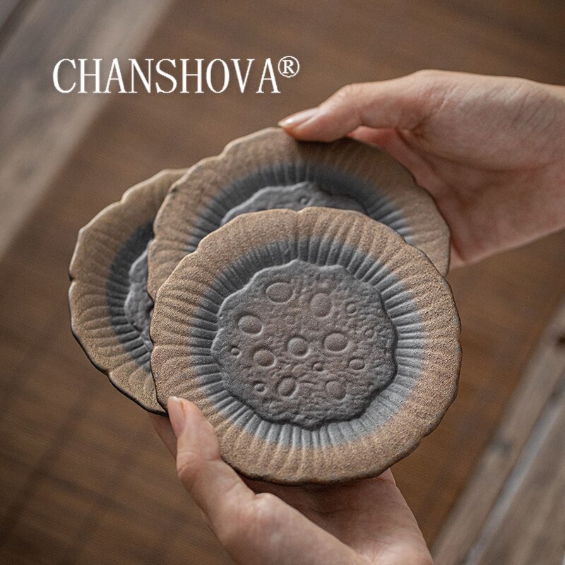 Chanshova chinese retro-stijl handgemaakte aardewerk kleine theekop schotel onderzetter theeservies accessoires theeservies china keramiek  h454