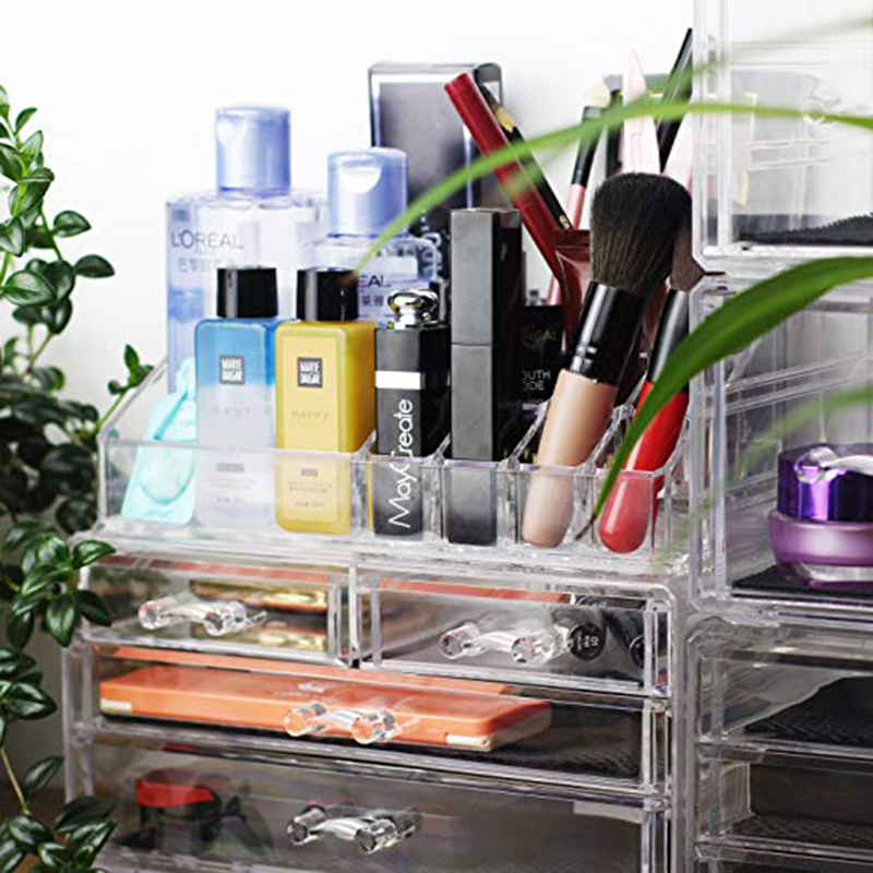 Organizador de maquillaje de doble capa acrílico, caja de almacenamiento de cosméticos transparente, caja de plástico para barra de labios, estante de almacenamiento apilable, Multi-cajón