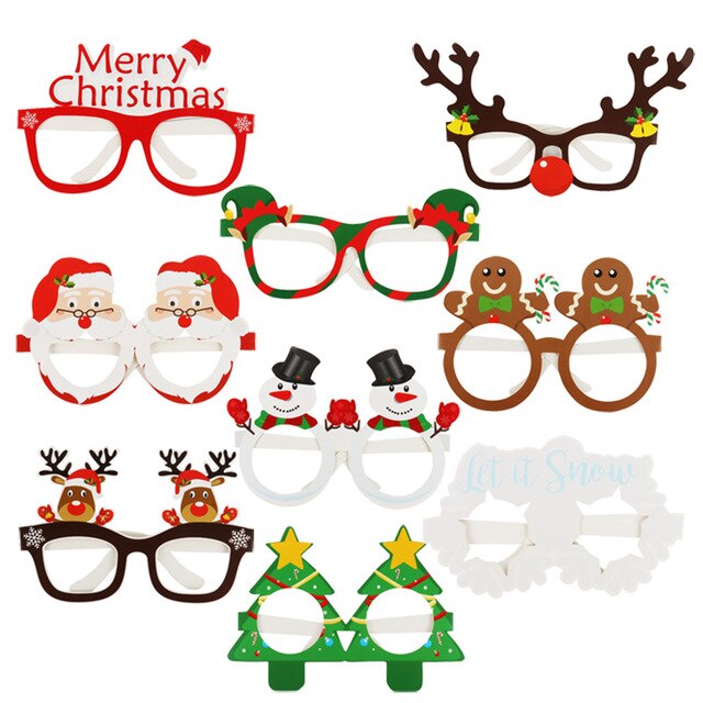 Gafas navideñas con marco de Papá Noel y muñeco de nieve para niños, decoración navideña, 9 Uds.,: Default Title